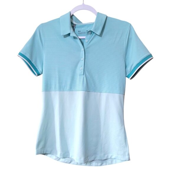 Under Armour Tops - Under Armor UA Zinger Point SS Polo Womens Small Golf Shirt Mint Green Stripe